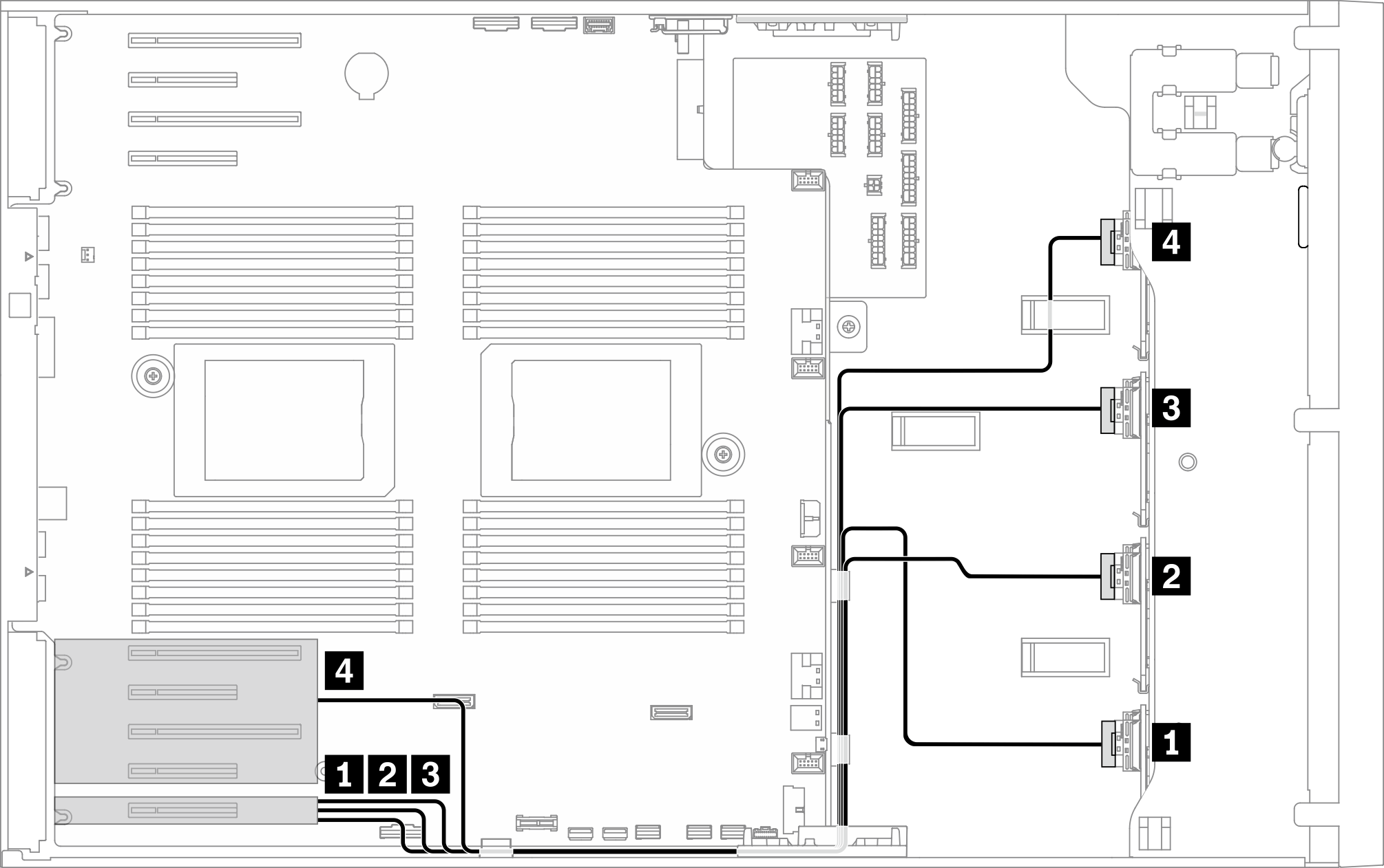 SAS/SATA cable routing to bottom PCIe zone