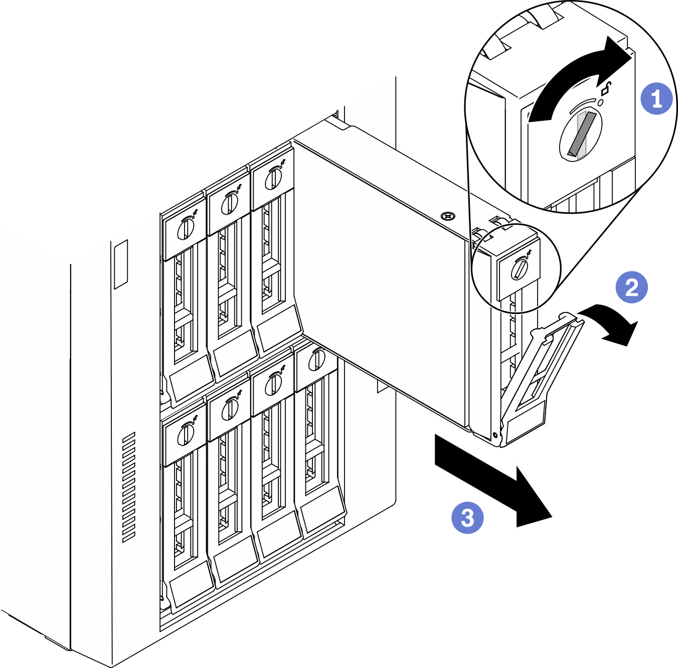 Opening the tray handle of a 3.5-inch simple-swap drive