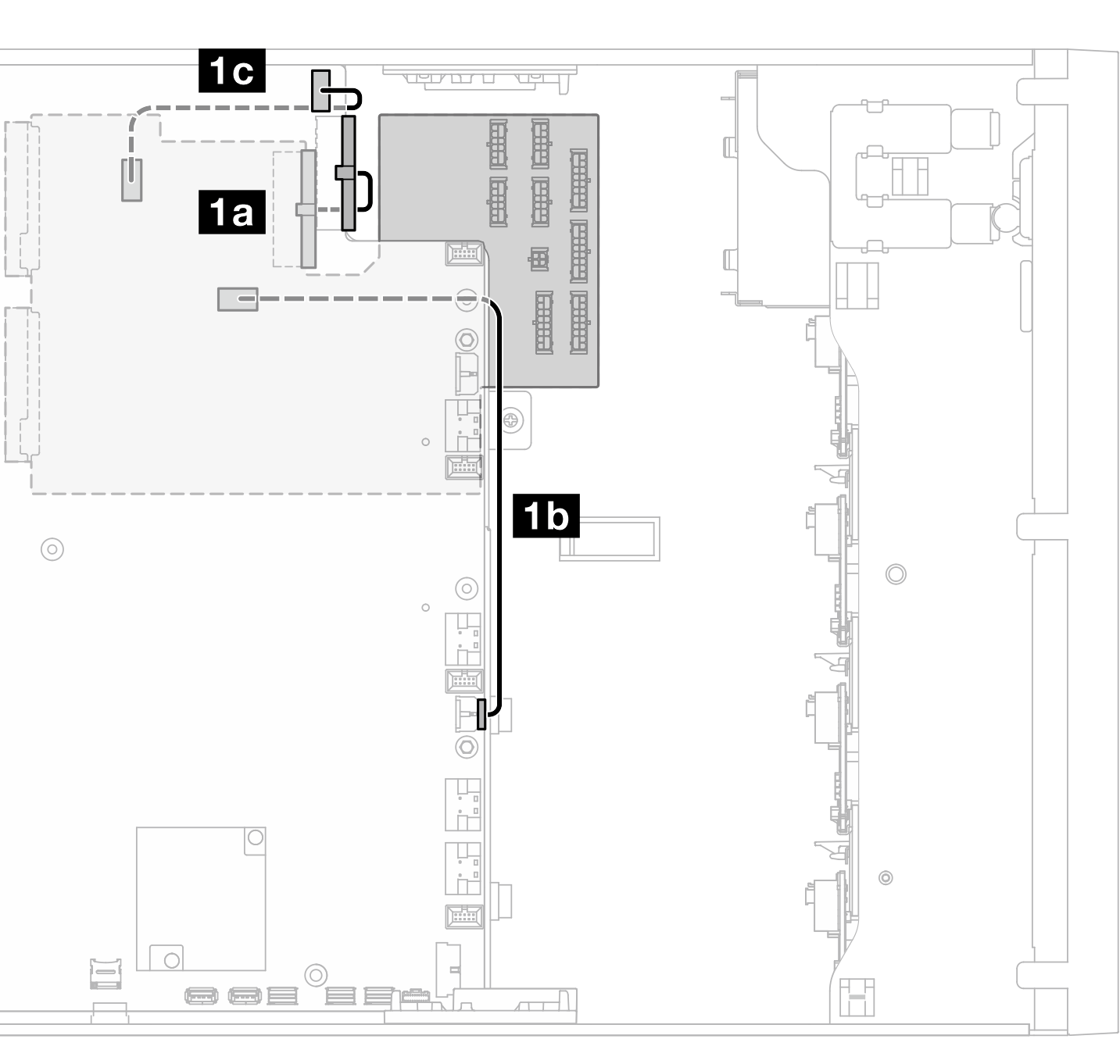 Cable routing for power distribution board and M.2 adapter