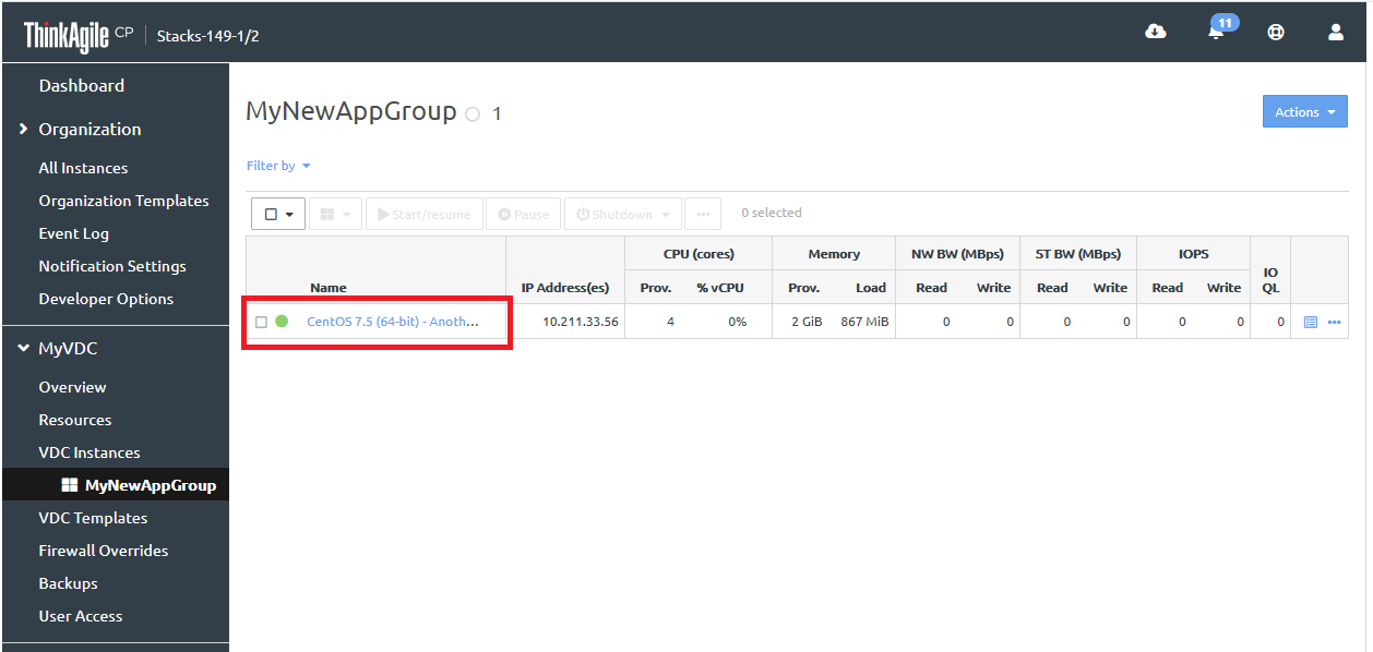 Screen capture showing the Application Group page with an application added