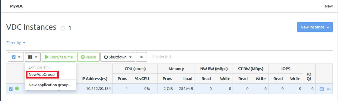 Screen capture of the VDC instances page