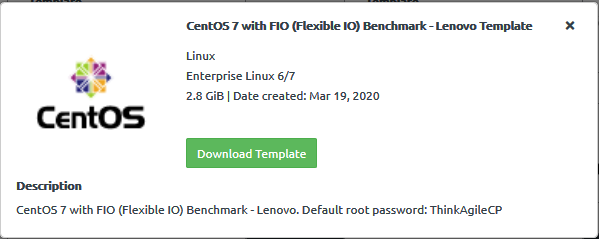 Screen capture of the CentOS 7 with FIO Benchmark template