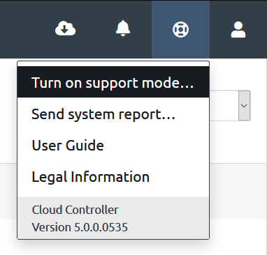 Screenshot of Cloud Controller Support Mode menu item