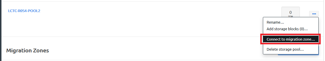 Screen capture showing the Connect to migration zone option.