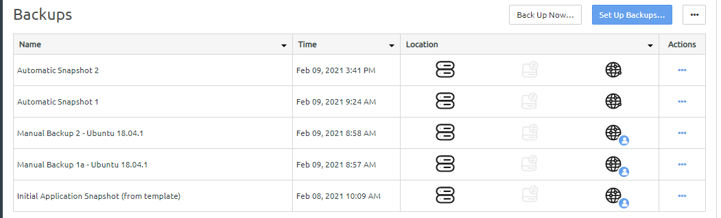 Screen capture showing the results of deleting all quick DR backups