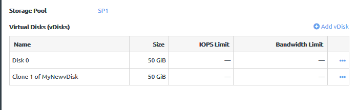 Screen capture of the list of vDisks that are available after deleting a vDisk