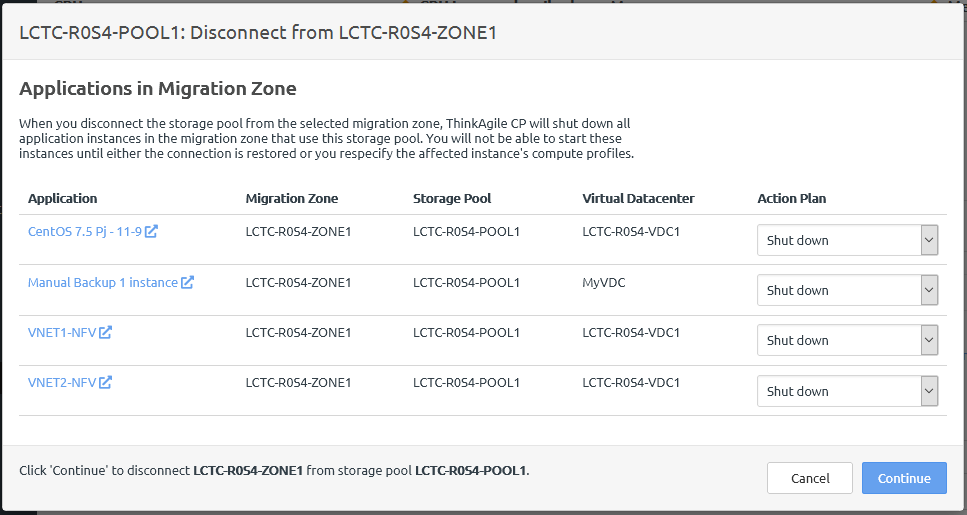 Screen capture of the migration zone allocations tab.