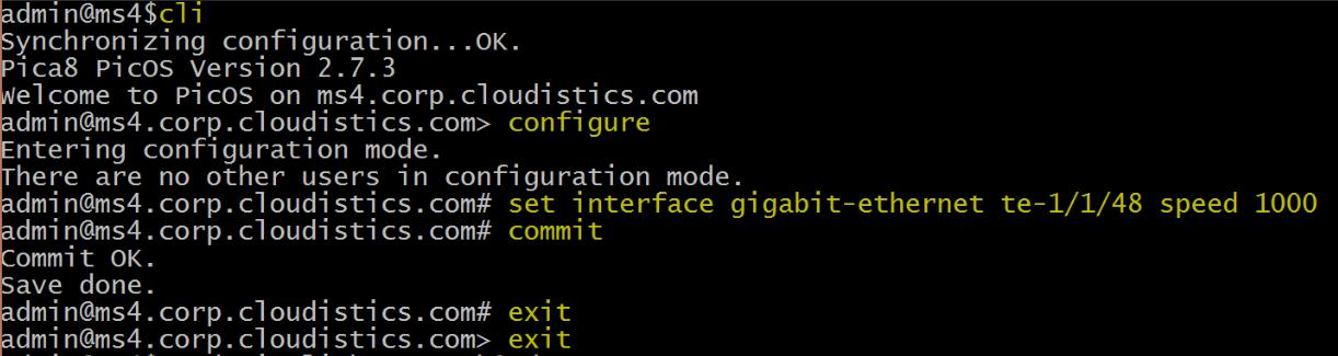 Graphic of command prompt showing the commands to run on the interconnect switch