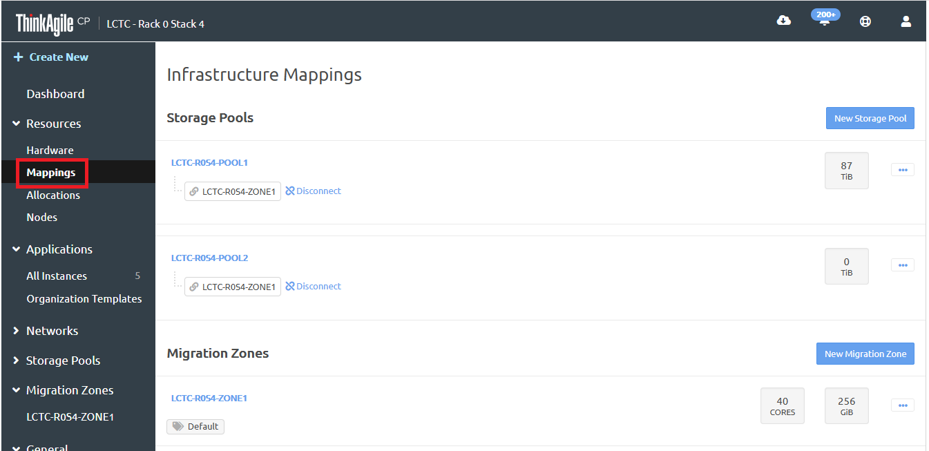 Screen capture of the migration zone details page