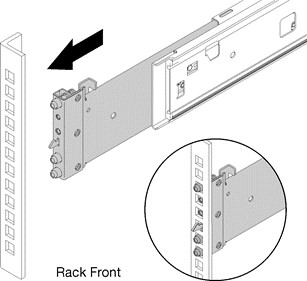 Image showing front installation of the left slide rail in the rack
