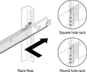 Image showing rear installation of the left slide rail in the rack