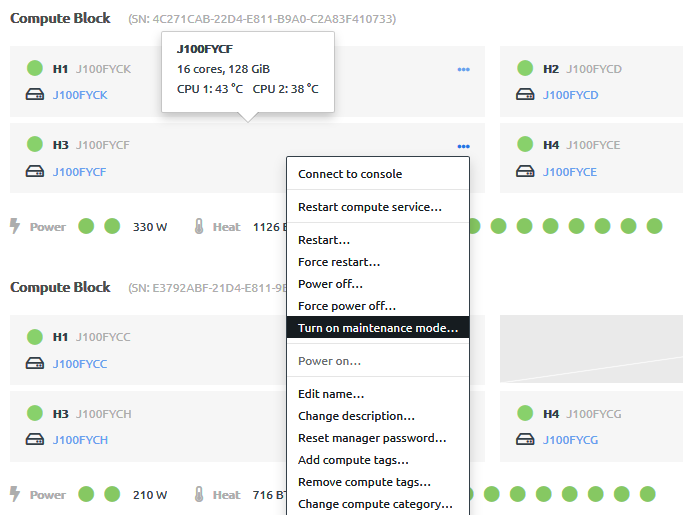 Image showing how to turn on maintenance mode for a compute or storage node