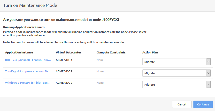 Image showing the dialog box when there are running applications on the compute node