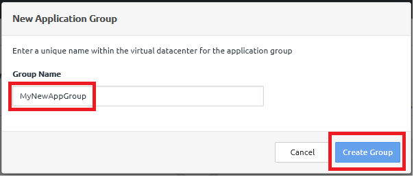 Screen capture of the New Application Group dialog