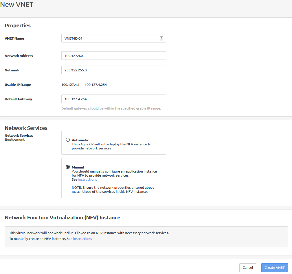 Screenshot showing the New VNET creation page