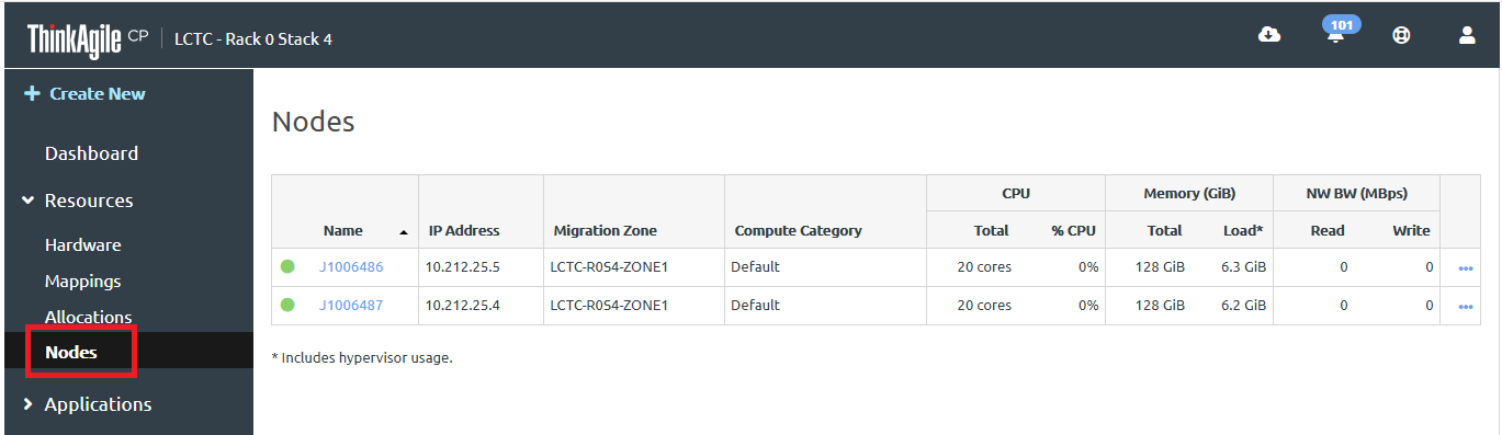 Screen capture showing navigation to the Nodes page