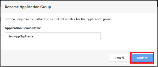Screen capture showing the Rename Application Group dialog