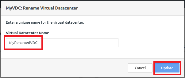 Screen capture of the Rename Virtual Datacenter dialog