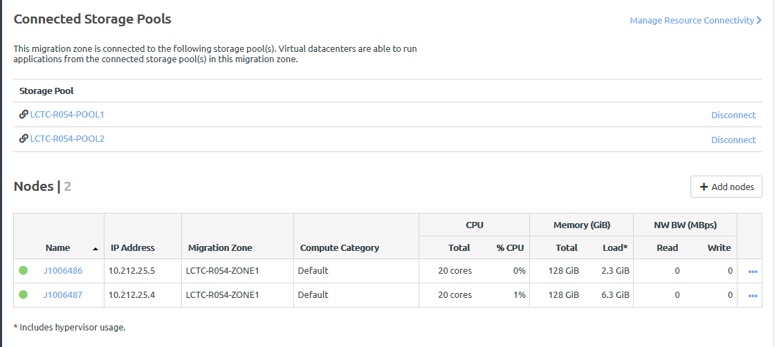 Screen capture of the migration zone allocations tab.