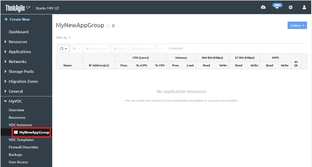 Screen capture of the page for an application group
