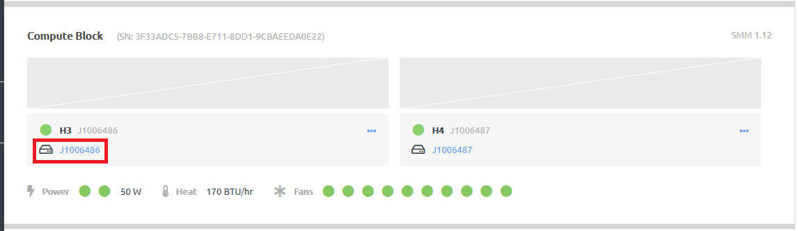 Screen capture of selecting a compute node from the Hardware Stack page