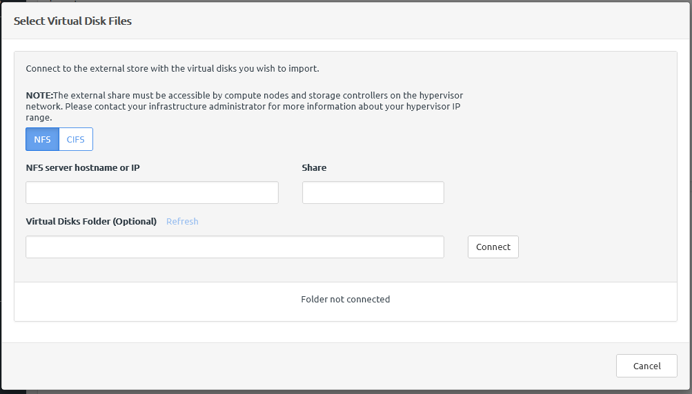 Import VM option on Organization Templates page