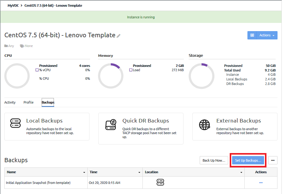 Screen capture showing the Set Up Backups button