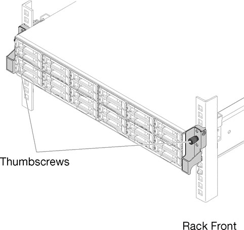Image showing the location of the two thumbscrews on front of the compute enclosure