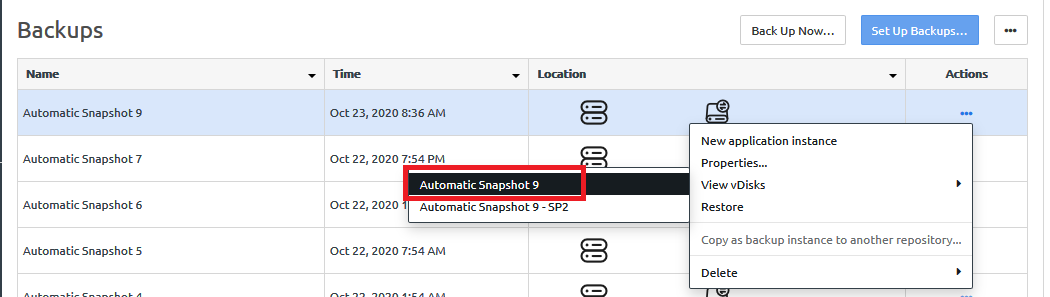 Screen capture showing the View vDisks selection.