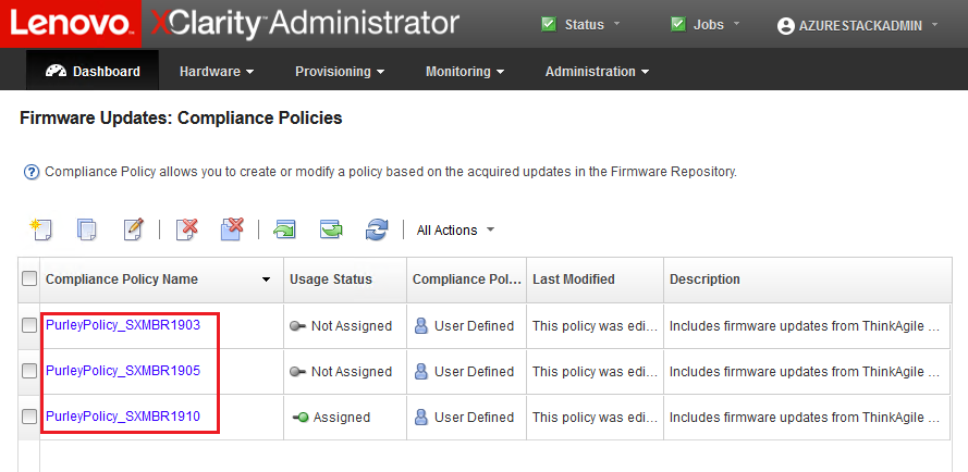 Screenshot of Firmware Updates: Compliance Policies window