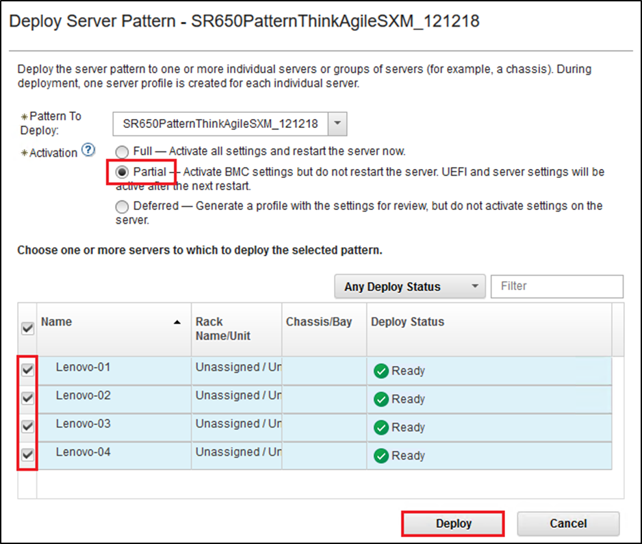 Screenshot of Deploy pattern with full activation