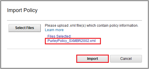 Screenshot of import firmware compliance policy