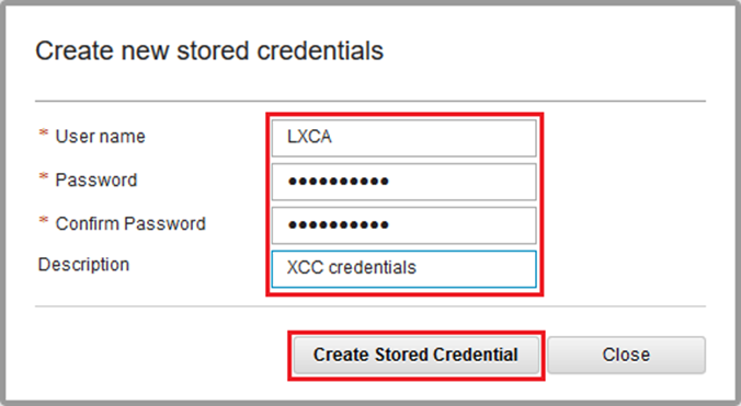 Screenshot of creating a new stored credential