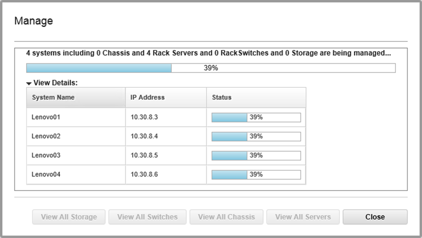 Screenshot of establishing management connections with each XClarity Controller