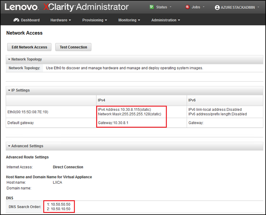 Screenshot of XClarity Administrator’s IPv4 settings