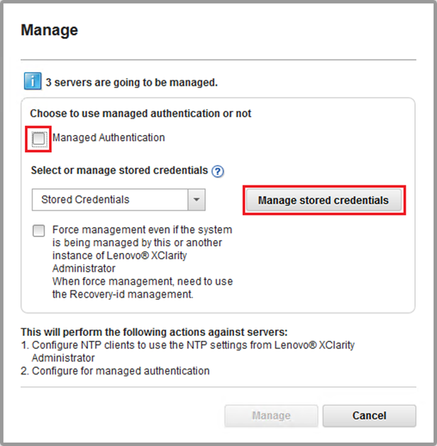 Screenshot of Manage stored credentials control