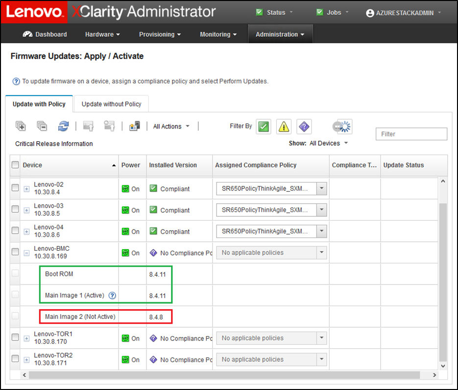 Screenshot of verifying new BMC firmware running in active image