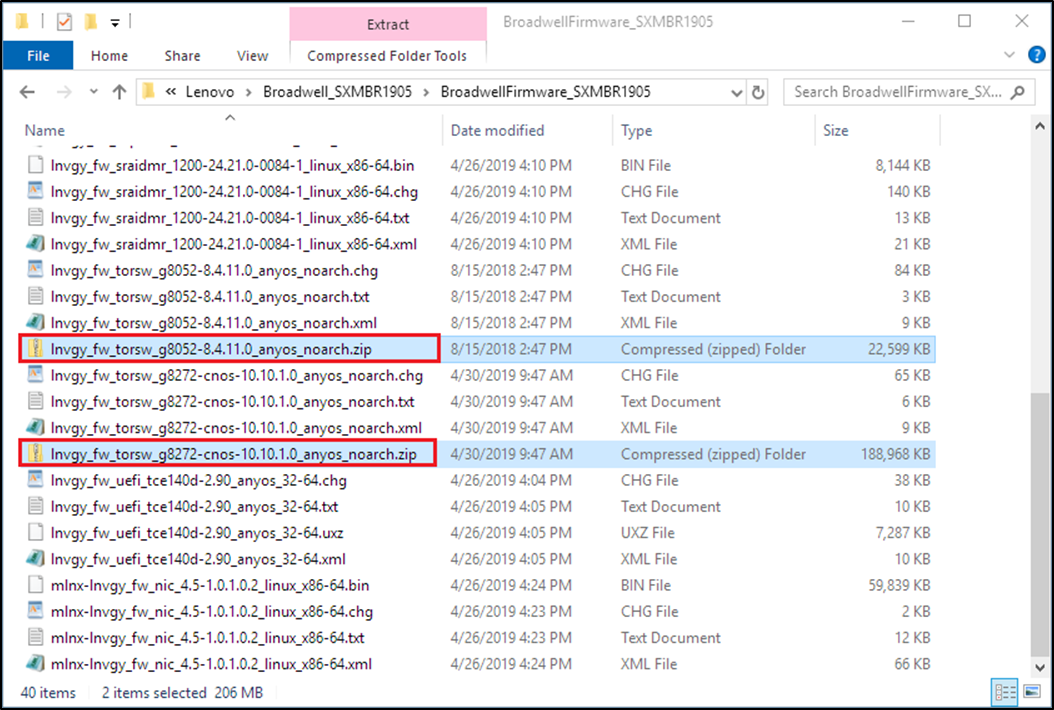 Screenshot of Broadwell-based ThinkAgile SXM switch firmware update packages