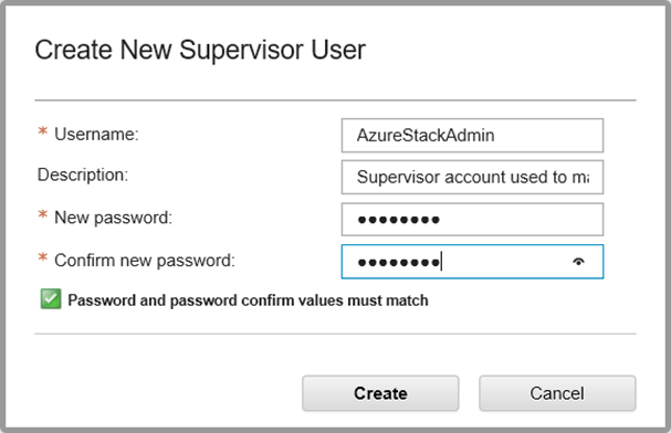 Screenshot of Create New Supervisor User window