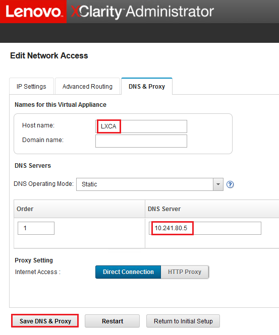 Screenshot of the Internet/DNS Settings tab in the Edit Network Access window