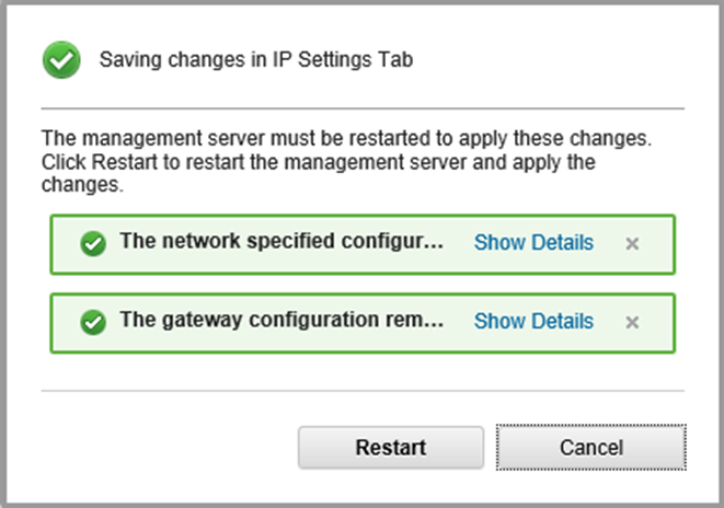 Screenshot of saving IP Settings tab changes confirmation window