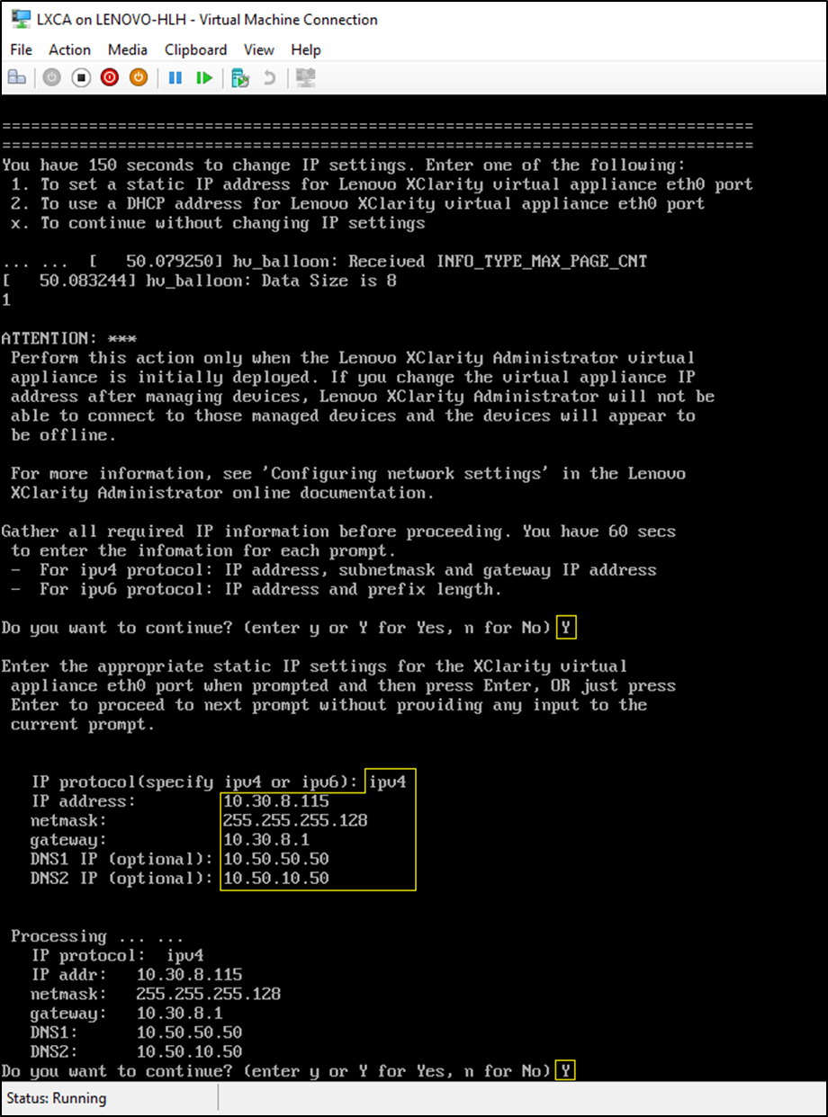 Screenshot of virtual machine parameters to enter