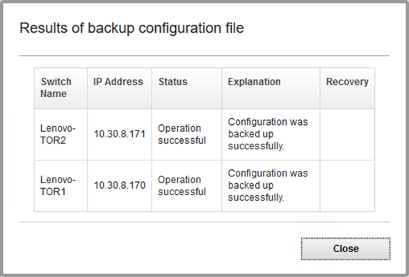 Screenshot of backup configuration file results
