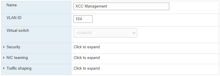 Screen capture of the XCC Management port group configuration