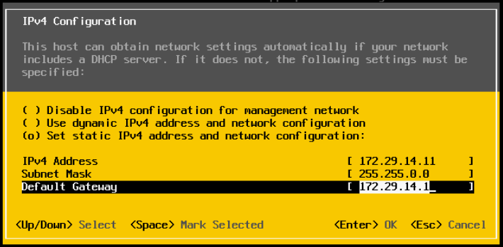 Screen capture of the ESXi IPv4 Configuration page