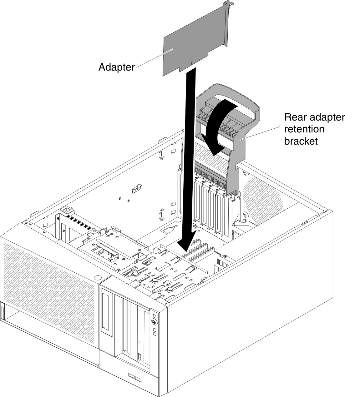Adapter installation for 5U server model with hot-swap power supplies