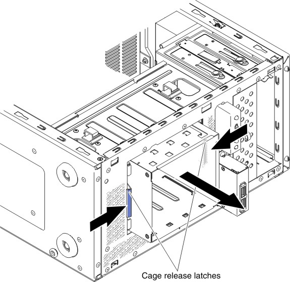 Hard disk drive cage removal for 4U server model with non-hot-swap power supplies