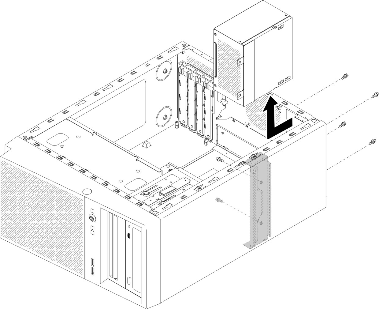 Non-hot-swap power supply screw removal for 4U server model with non-hot-swap power supplies