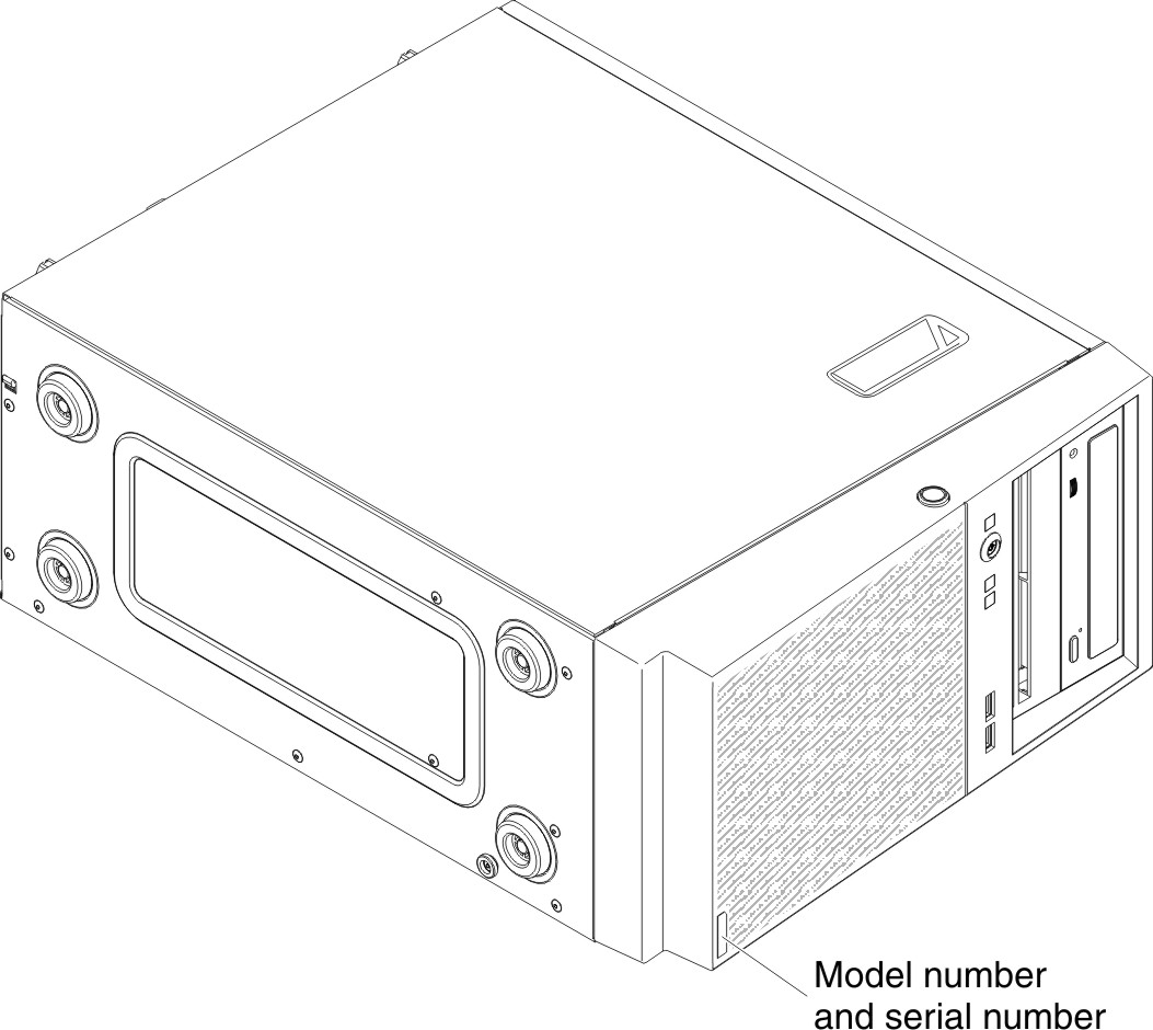 Location of model type/serial number of the 4U server model with non-hot-swap power supplies