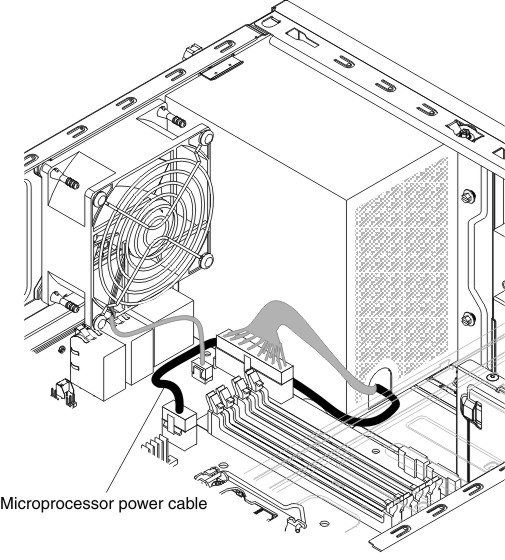 Microprocessor power cable routing when installing air baffle for 4U server model with non-hot-swap power supplies